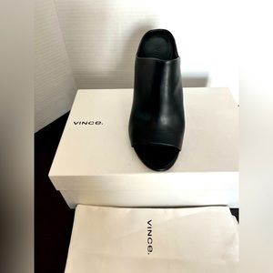 Vince black leather heel mules